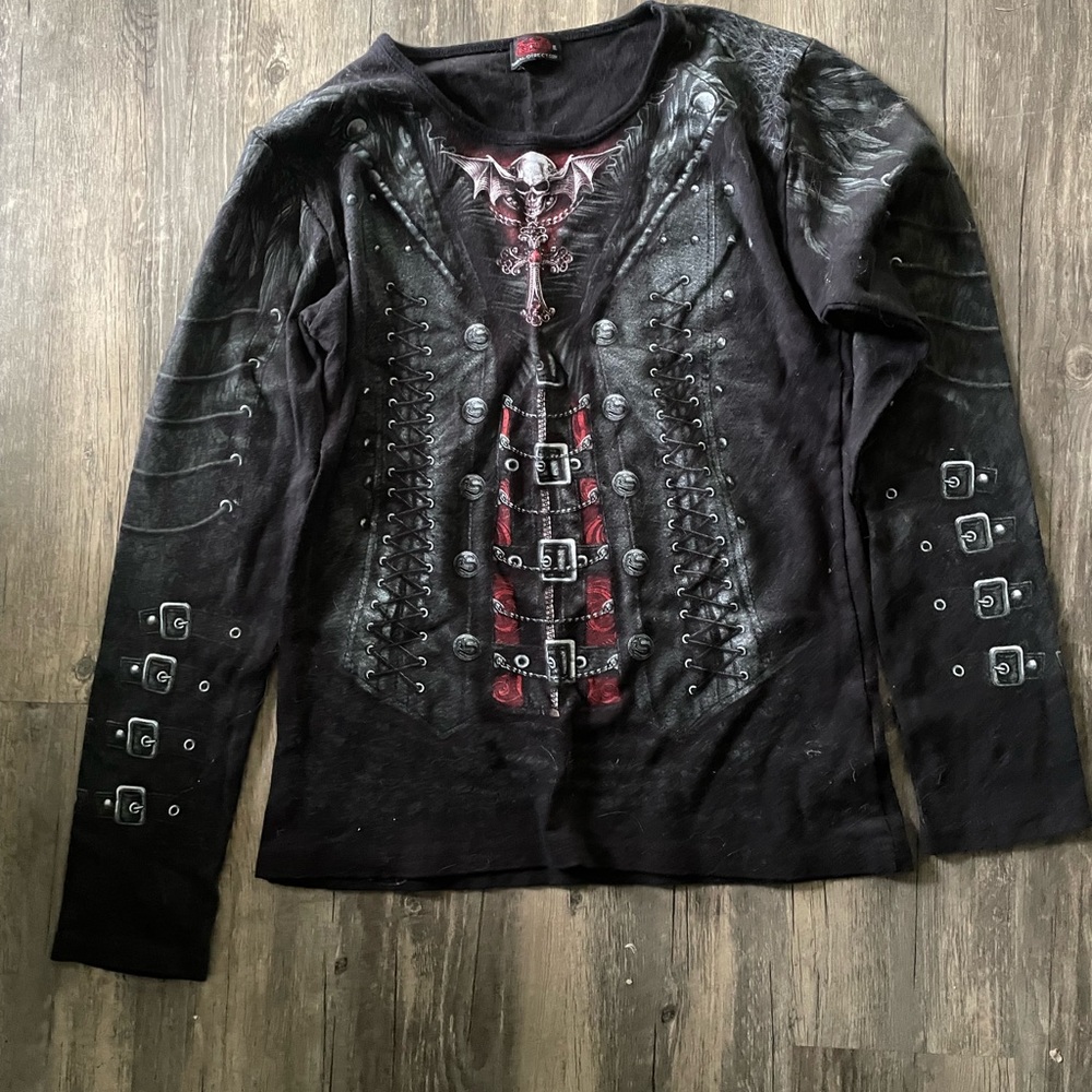 Gothic long sleeve top, black in XL by Spiral Direct.